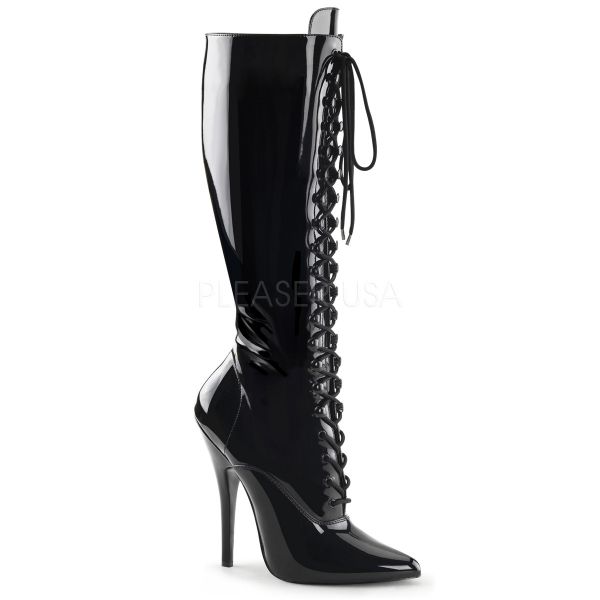 Domina-2020 High-Heel Kniestiefel mit Schnürung schwarz Lack